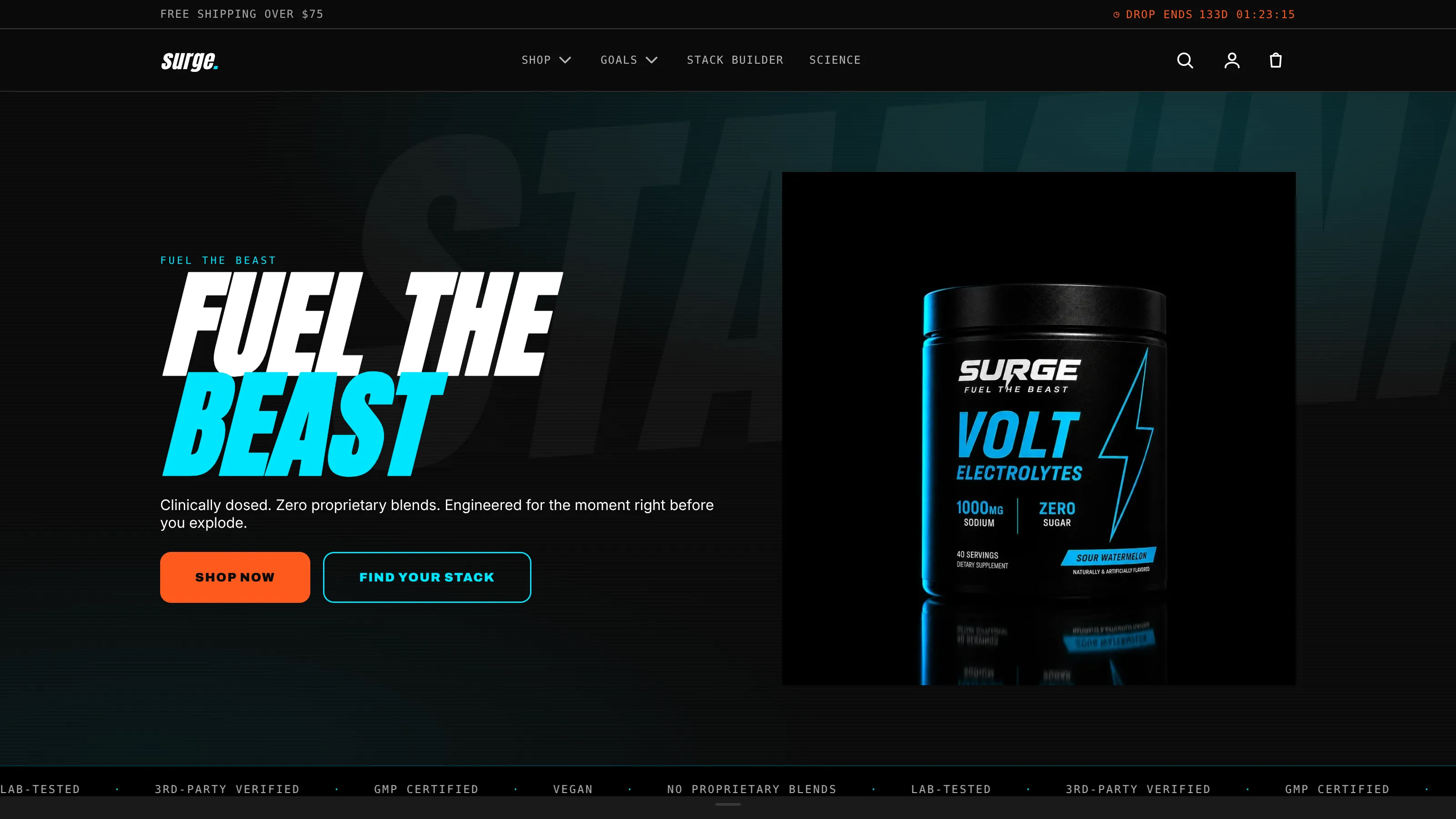 Stamina theme — storefront homepage in the dark preset
