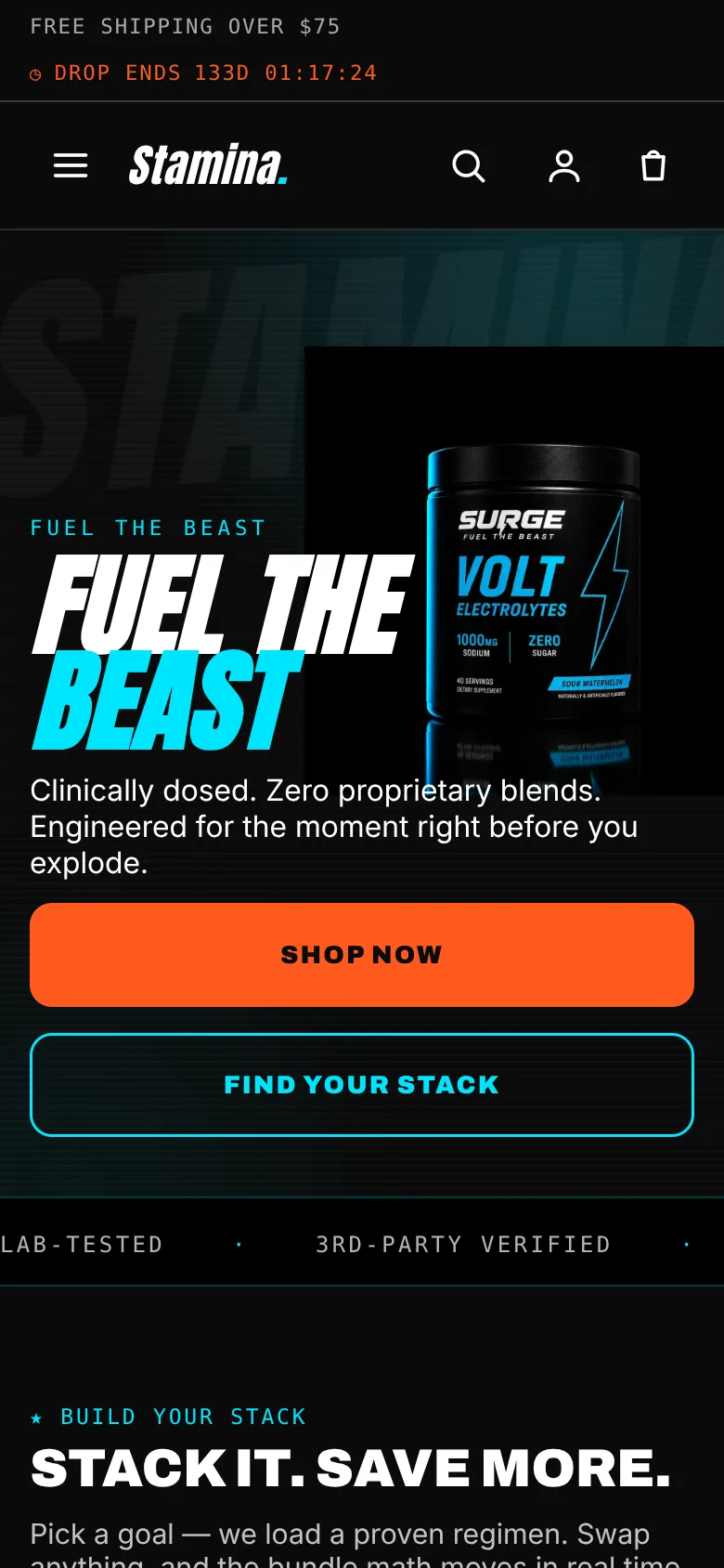 Stamina theme on a mobile viewport